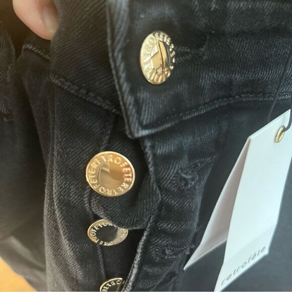 Retrofete Button Fly Distressed Raw Hem Black Denim Jeans Size 31, NWT - Picture 8 of 12